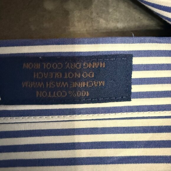 David Donahue Blue & White Striped Button-Up Shirt – Size 36/37 - Picture 6 of 12